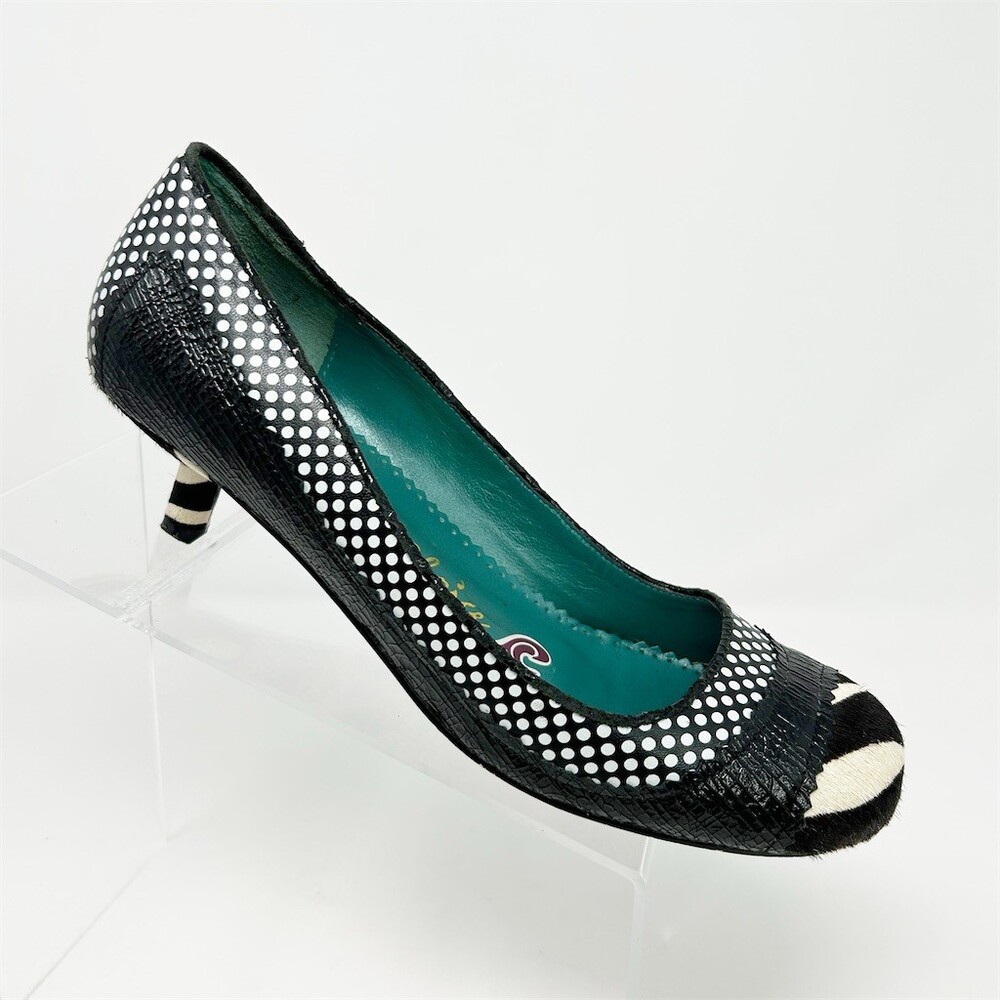 Irregular Choice Pumps Womens Polka Dot Zebra Print Kitten Heel Black Size 41
